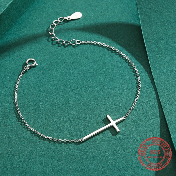 Exquisite 100% 925 Sterling Silver Adjustable Cross Bracelet - A Timeless Accessory for Women