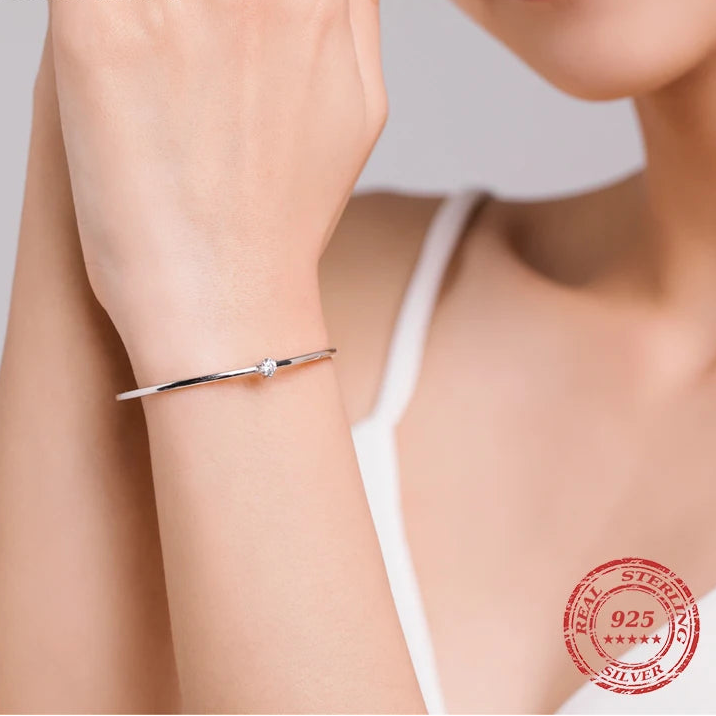 Exquisite 100% Real 925 Sterling Silver Round Clear Ten Heart CZ Open Bracelet - Adjustable Bangle for Women - A Luxurious Gift for Special Occasions