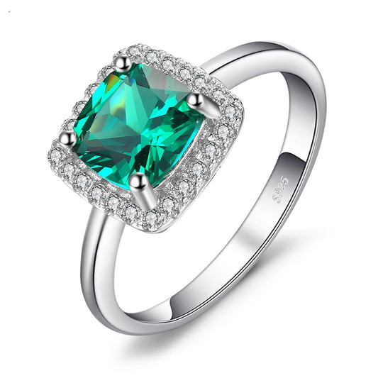 Mesmerizing Green Simulated Nano Emerald Halo Engagement Ring in 925 Sterling Silver - A Captivating Statement for Women