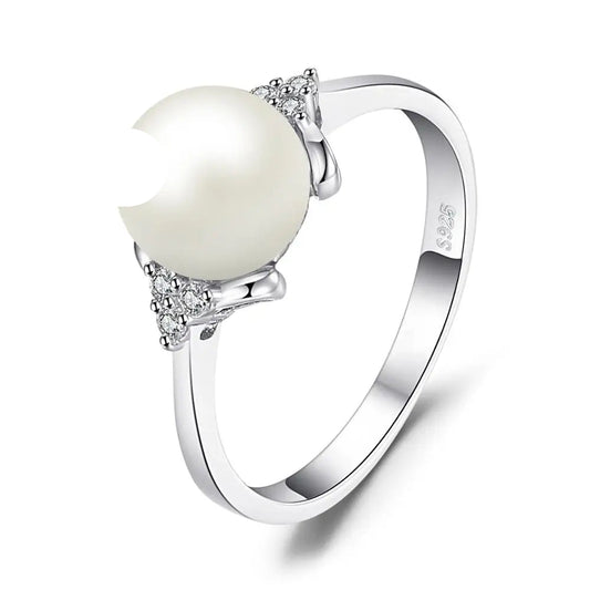 Elegant 8mm White Freshwater Pearl Cocktail Ring in 925 Sterling Silver - A Timeless Gift for Women
