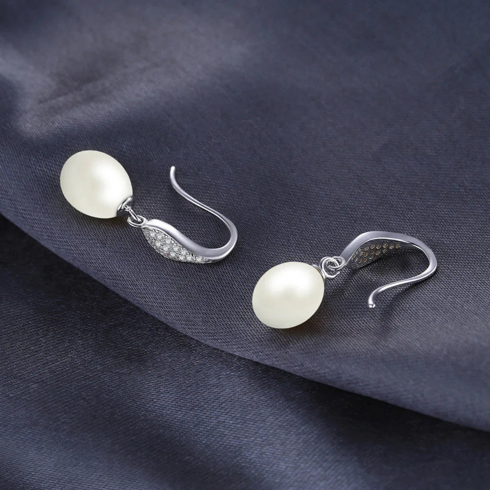 Elegant 7-9mm Freshwater Pearl Sterling Silver Dangle Earrings for Women - A Stylish Gift of Fine Jewelry
