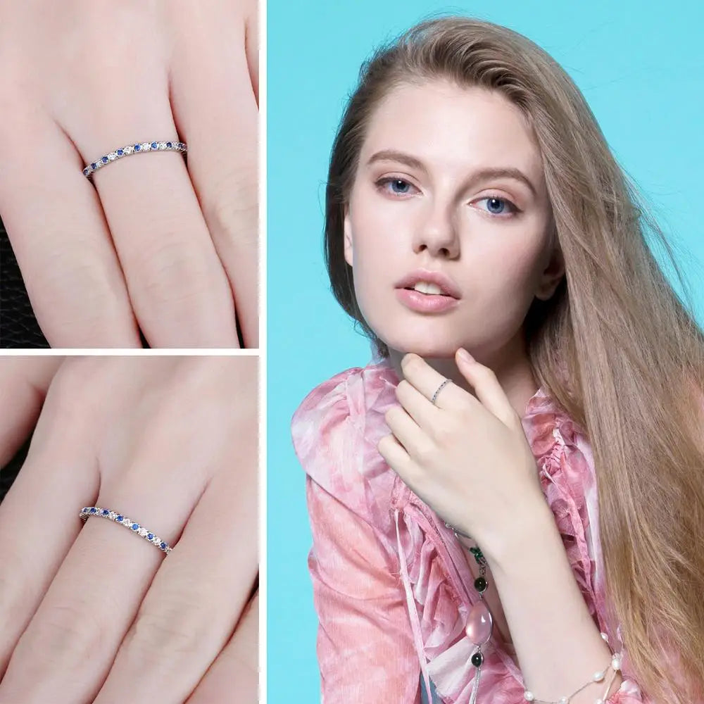 Elegant Created Blue Spinel 925 Sterling Silver Wedding Band Ring for Women - Perfect Engagement, Party, and Gift Jewelry
