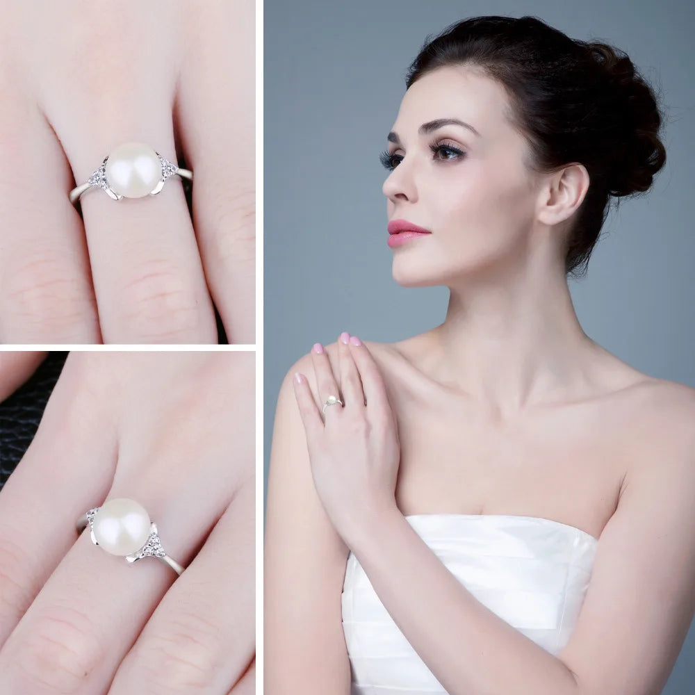 Elegant 8mm White Freshwater Pearl Cocktail Ring in 925 Sterling Silver - A Timeless Gift for Women