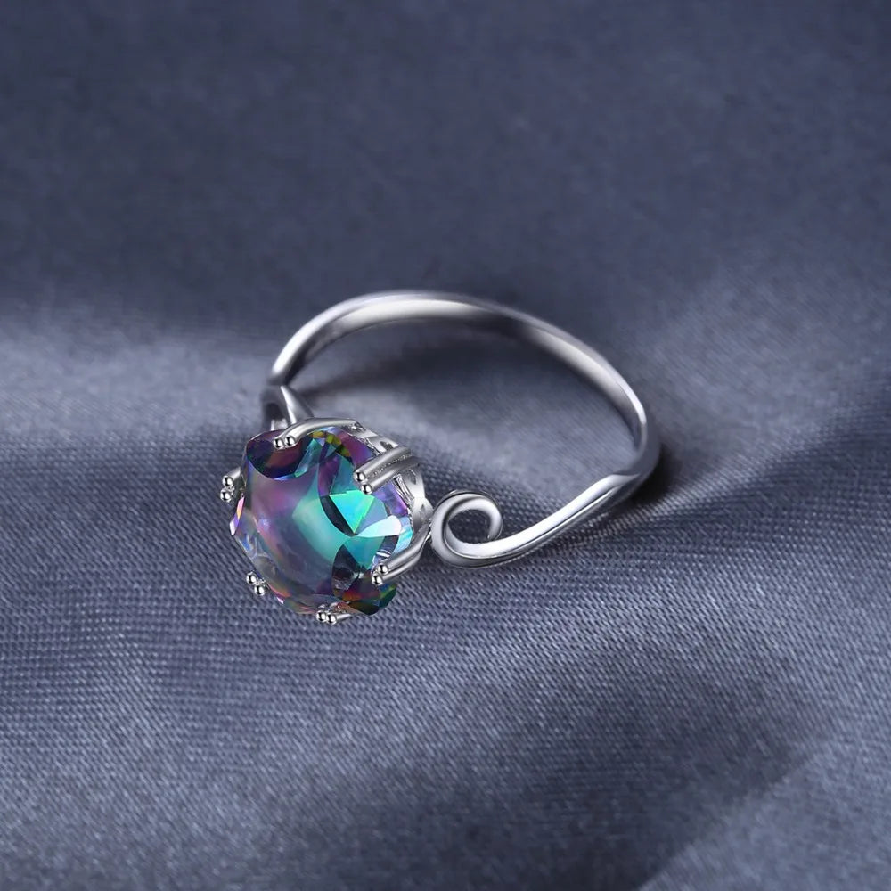 Stunning Flower-Inspired Rainbow Mystic Quartz Cocktail Ring in 925 Sterling Silver for Women - A Statement of Elegance in Fine Jewelry