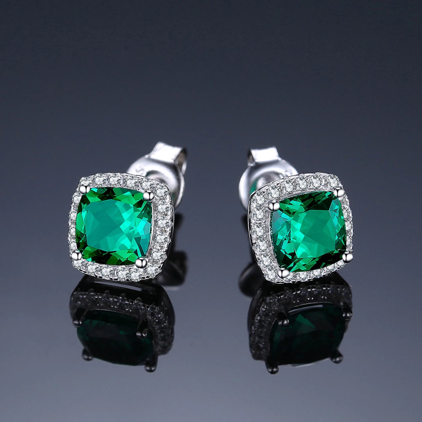 Radiant Created Nano Emerald Stud Earrings in 925 Sterling Silver - Elegant Fashion Jewelry for Women