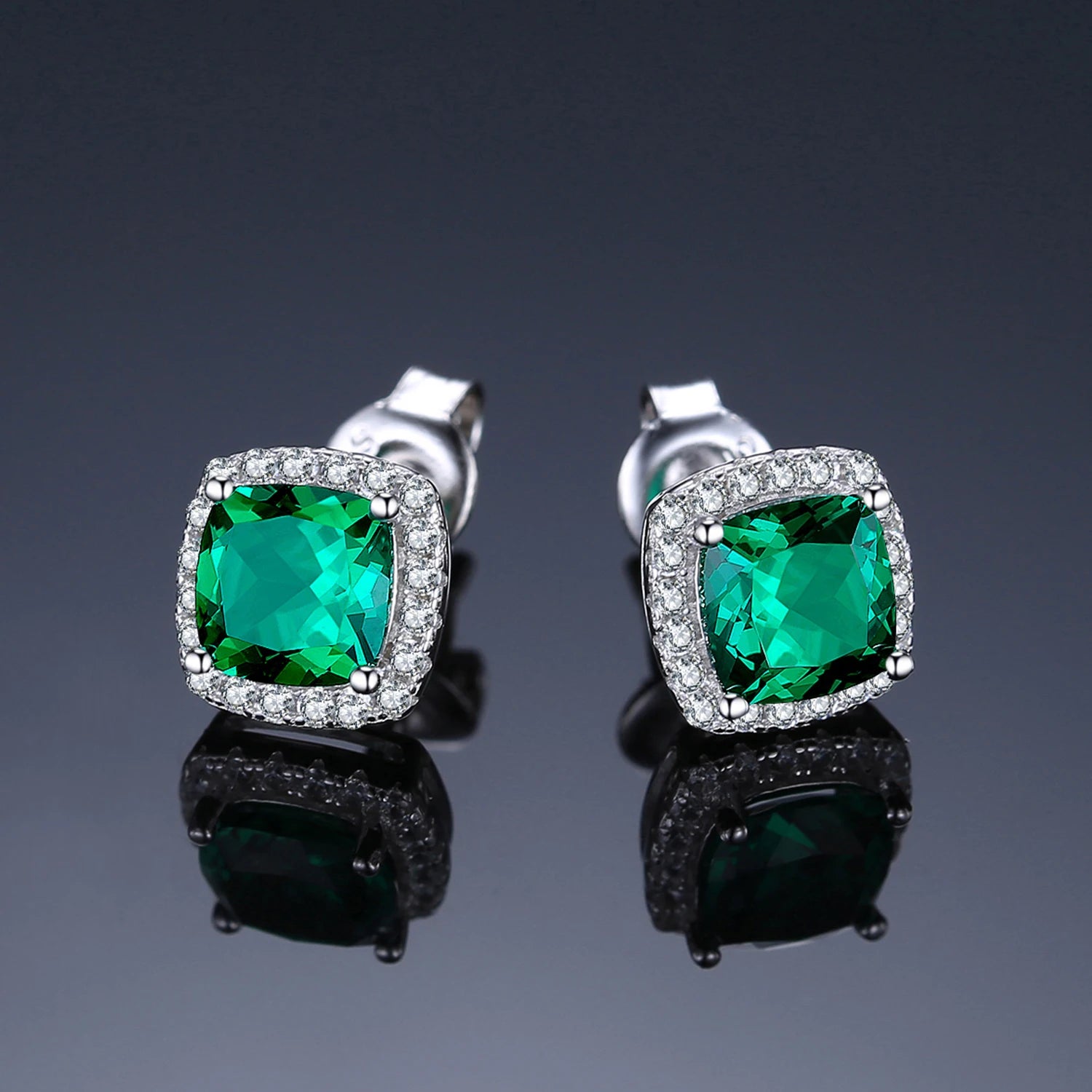 Radiant Created Nano Emerald Stud Earrings in 925 Sterling Silver - Elegant Fashion Jewelry for Women