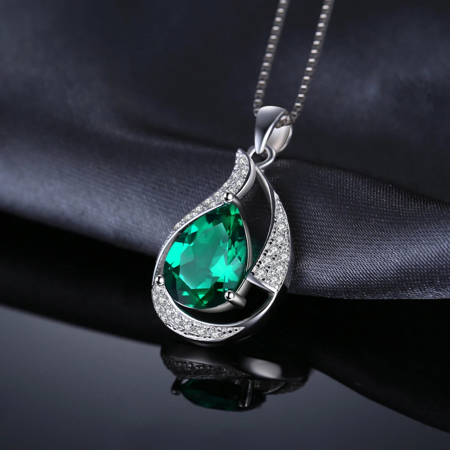 Elegant 3Ct Green Simulated Nano Emerald Pendant Necklace in 925 Sterling Silver for Women - Chic Pear Shaped Gemstone Design (Chain Not Included)