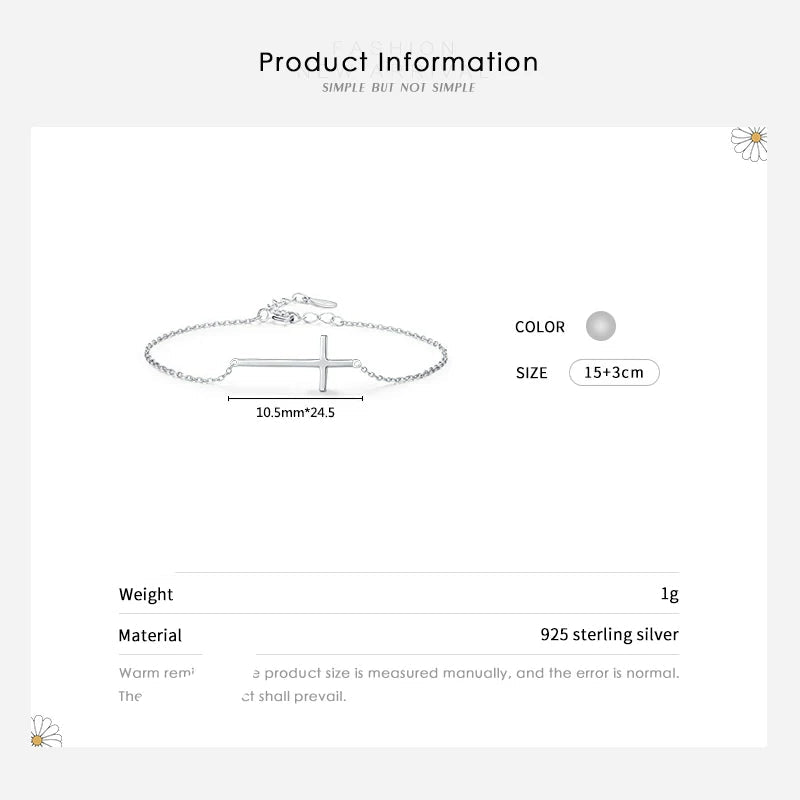 Exquisite 100% 925 Sterling Silver Adjustable Cross Bracelet - A Timeless Accessory for Women