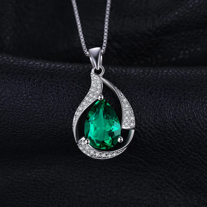 Elegant 3Ct Green Simulated Nano Emerald Pendant Necklace in 925 Sterling Silver for Women - Chic Pear Shaped Gemstone Design (Chain Not Included)