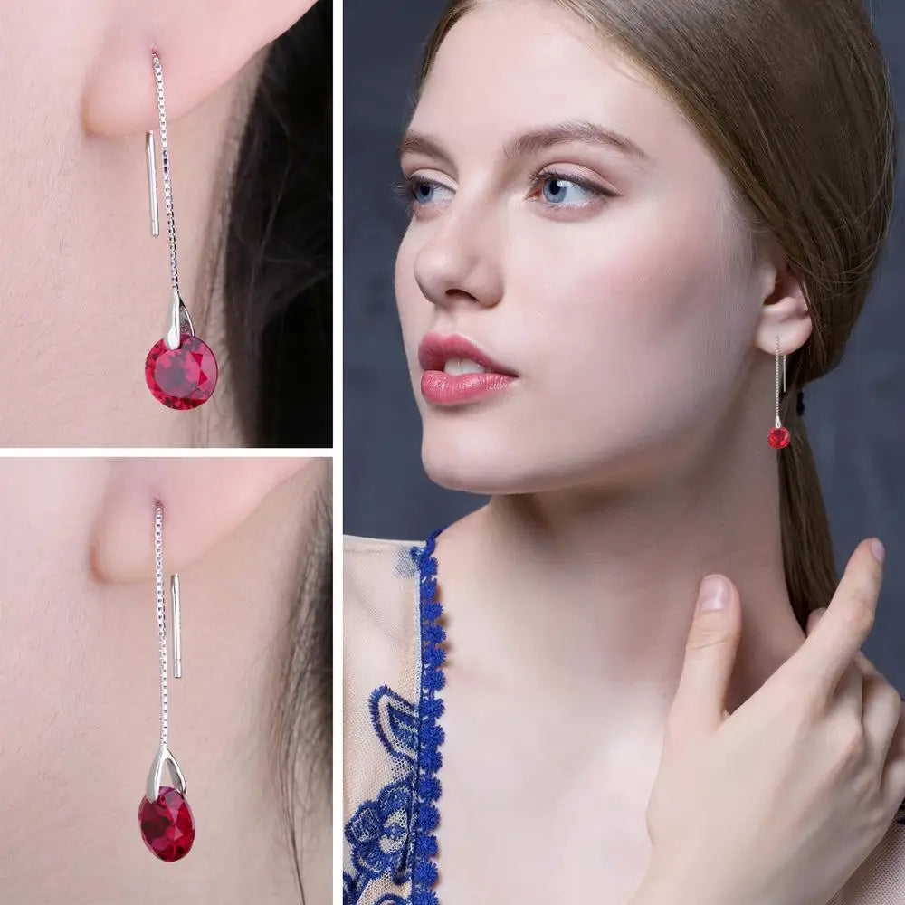 Exquisite 5.5Ct Created Ruby Drop Earrings in S925 Sterling Silver - The Perfect Gift for Sophisticated Women