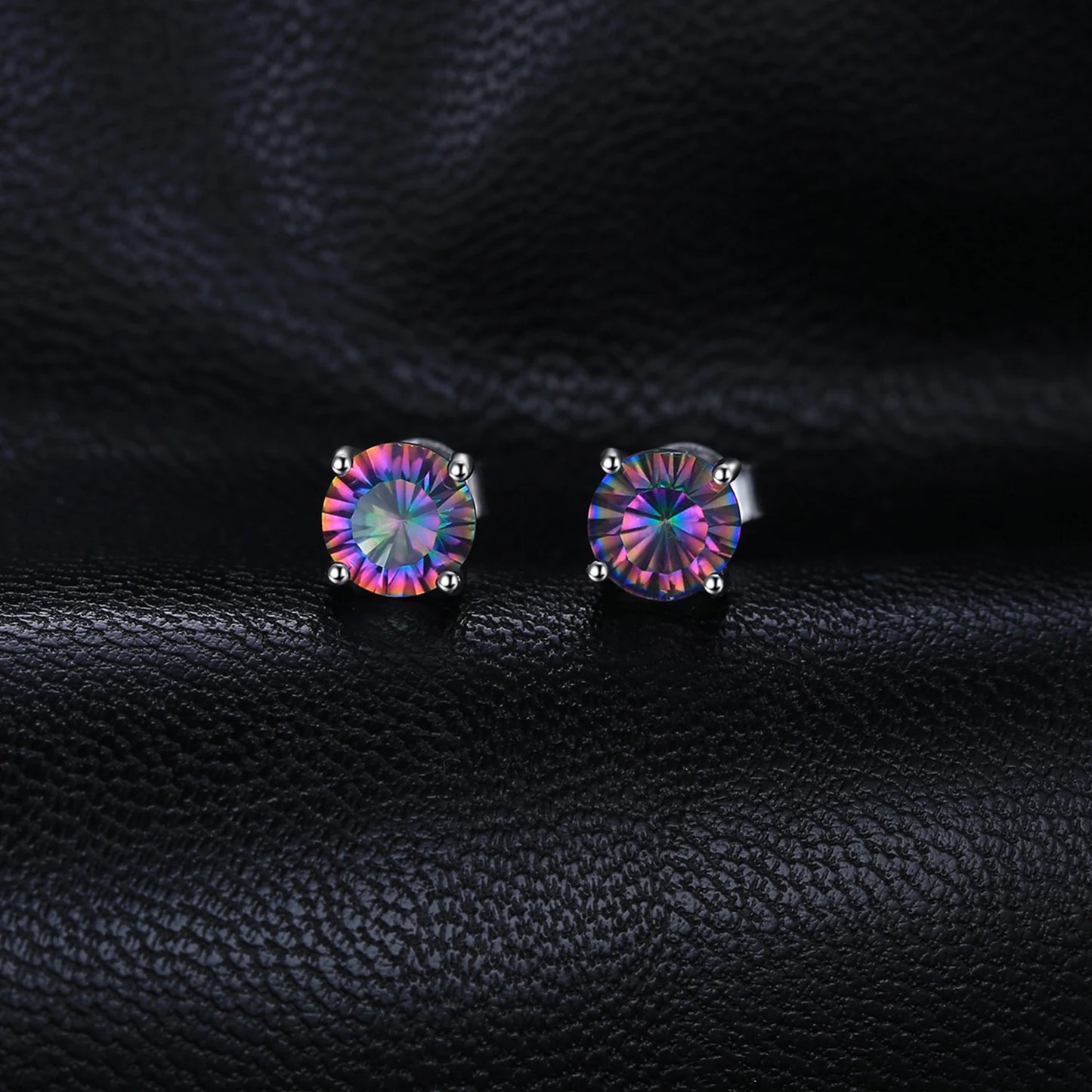 Exquisite Round Genuine Rainbow Mystic Quartz Stud Earrings in 925 Sterling Silver for Women - A Stunning Fashion Statement in Fine Jewelry