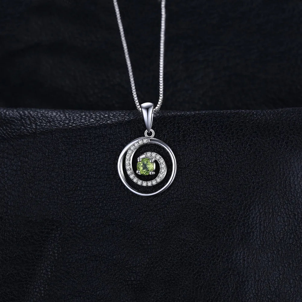 Elegant Round Natural Peridot Pendant in 925 Sterling Silver - A Timeless Necklace for Women