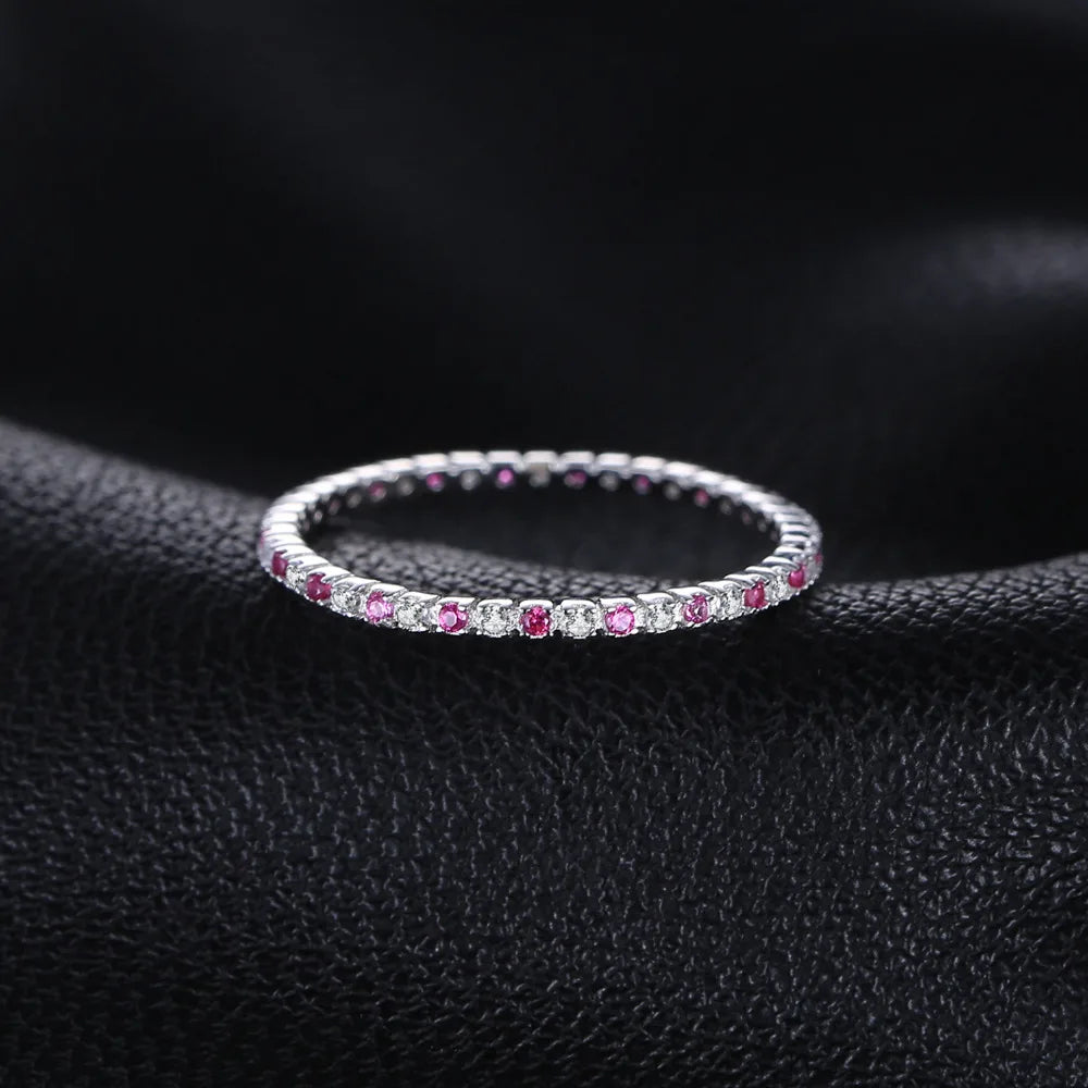 Stunning Created Ruby 925 Sterling Silver Wedding Band Ring for Women - Perfect Engagement and Party Gift