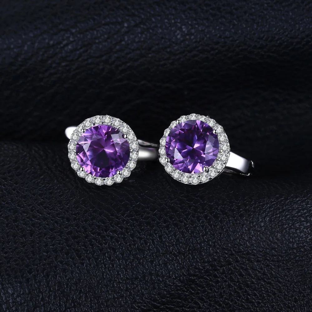 Elegant 5.6Ct Round Created Alexandrite Sapphire Hoop Earrings in Solid 925 Sterling Silver for Women - Exquisite Fine Jewelry