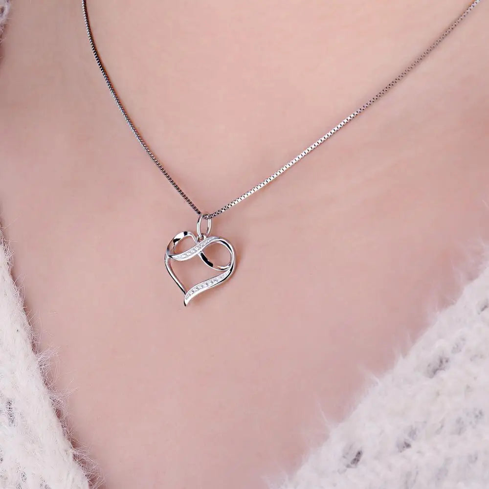 Elegant Infinity Love Knot Heart Pendant Necklace in 925 Sterling Silver - A Timeless Gift for Women and Girls