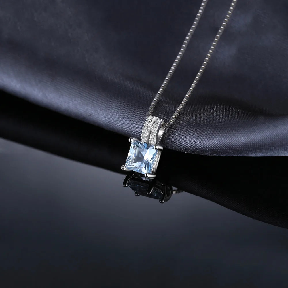 Exquisite 1.2 Ct Princess Cut Sky Blue Topaz Pendant Necklace in 925 Sterling Silver - Chain Not Included