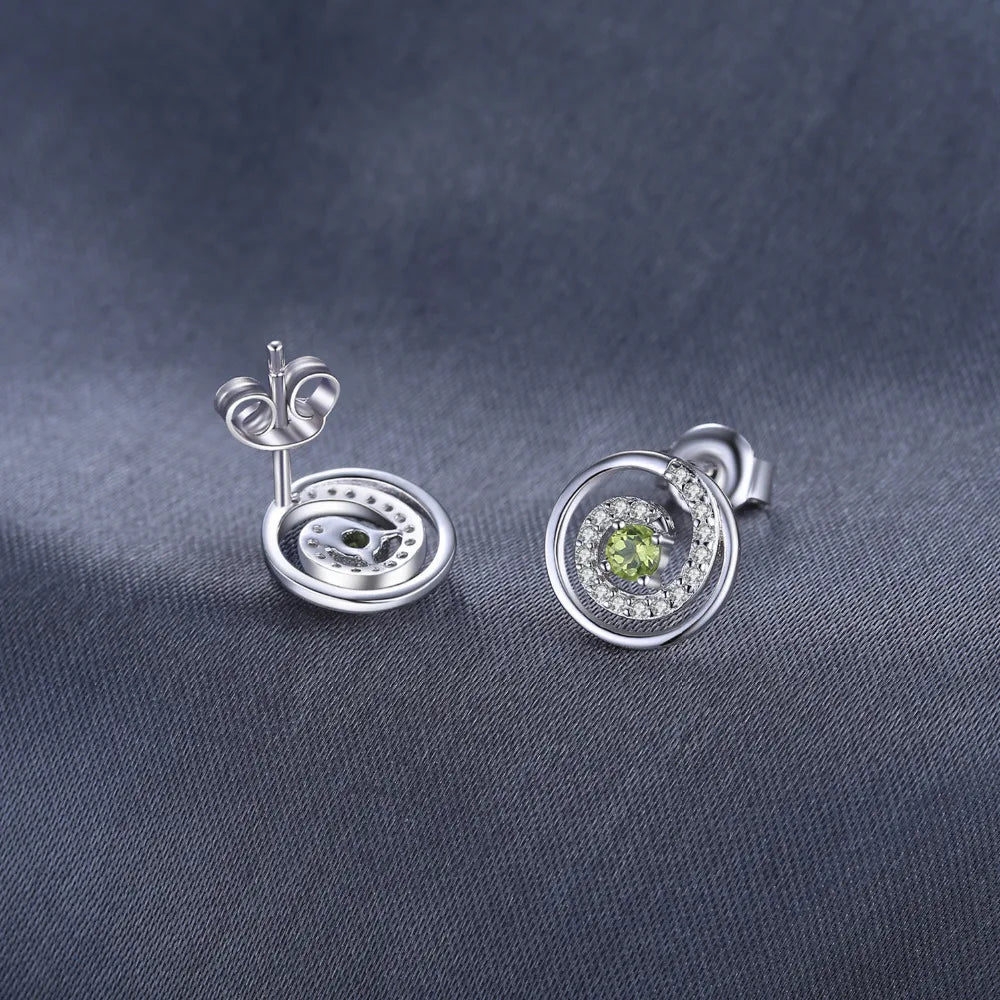 Exquisite Natural Peridot & Solid 925 Sterling Silver Round Stud Earrings for Women - Elegant Green Gemstone Jewelry Gift for Any Occasion