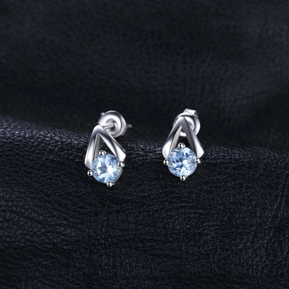 Elegantly Crafted 1.2Ct Round Natural Sky Blue Topaz Stud Earrings in 925 Sterling Silver - A Timeless Gift for Women