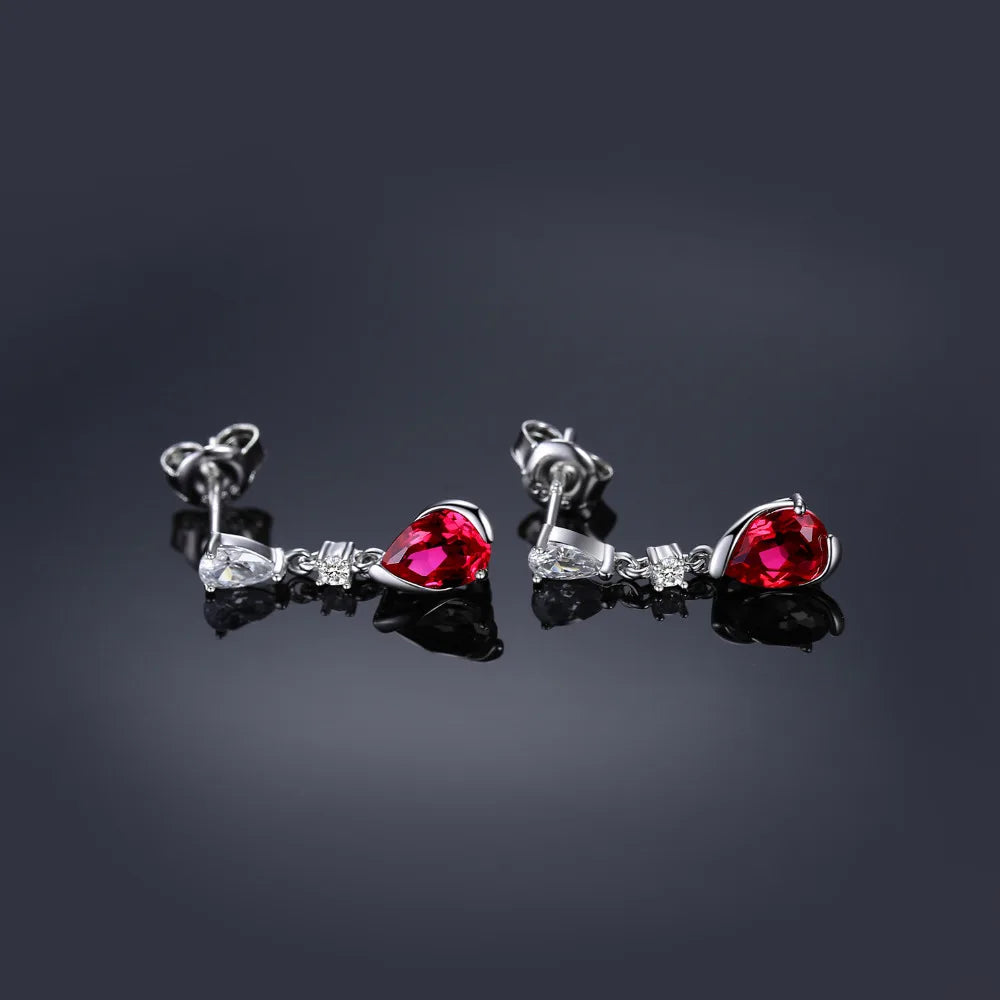 Exquisite 1.9Ct Pear-Shaped Created Red Ruby Drop Earrings in 925 Sterling Silver – A Timeless Gift for Women