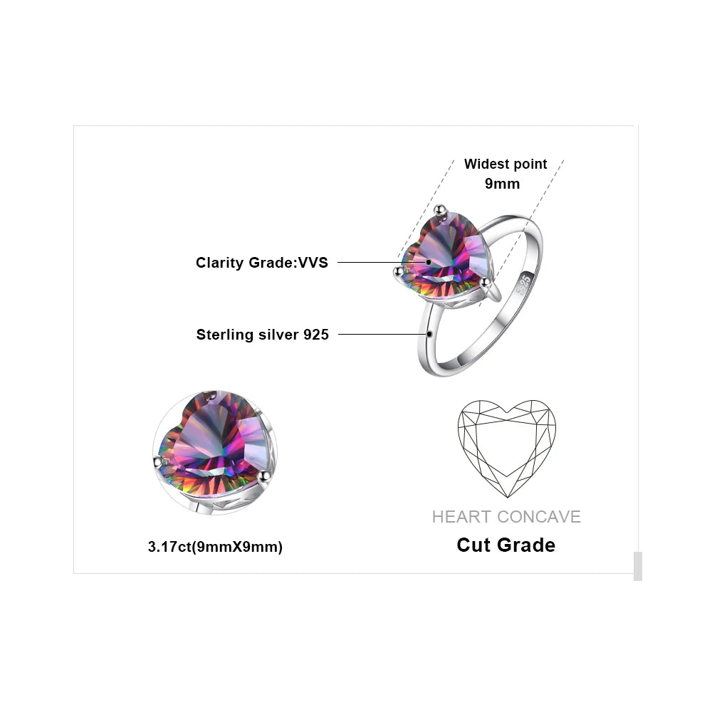 Exquisite Heart-Shaped Rainbow Mystic Quartz Solitaire Ring in 925 Sterling Silver for Women - A Colorful Gemstone Statement for Engagement and Special Occasions