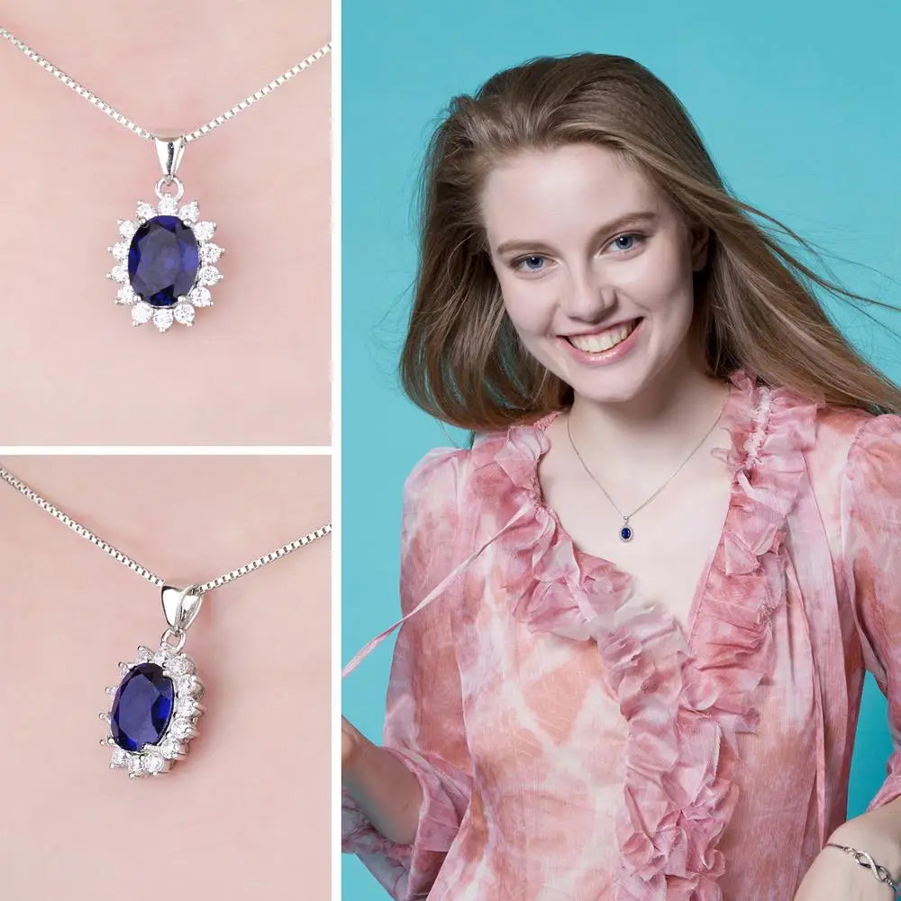 Elegant Princess Diana Inspired Blue Sapphire and Ruby Simulated Emerald Pendant Necklace in 925 Sterling Silver for Women (Chain Not Included)