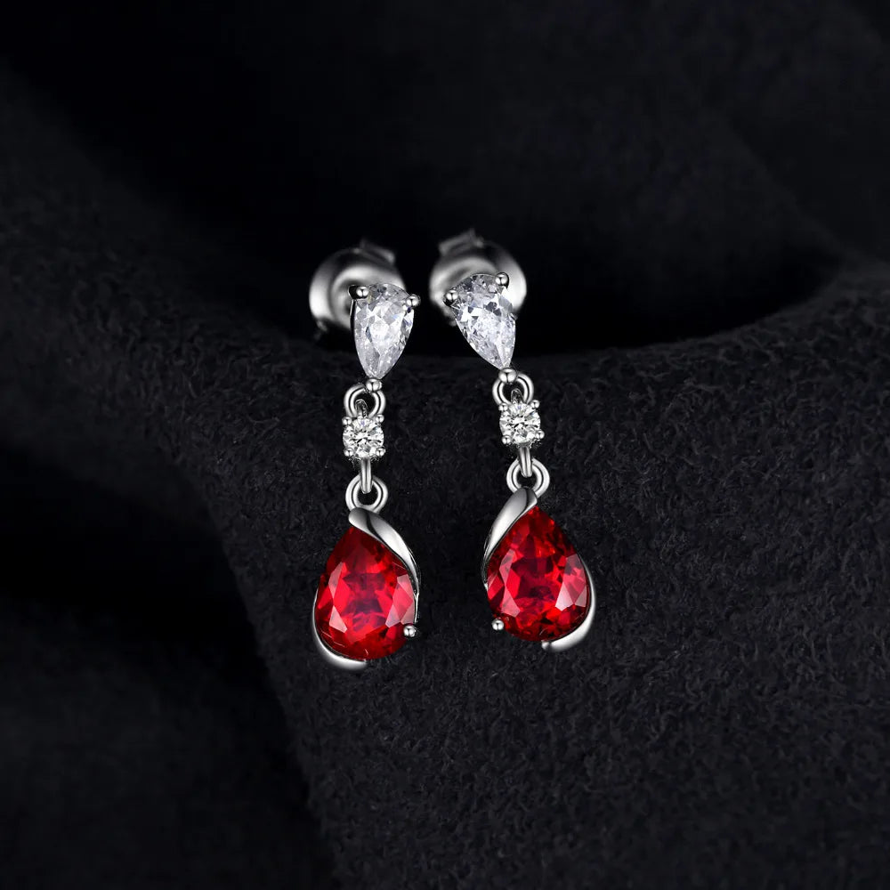 Exquisite 1.9Ct Pear-Shaped Created Red Ruby Drop Earrings in 925 Sterling Silver – A Timeless Gift for Women