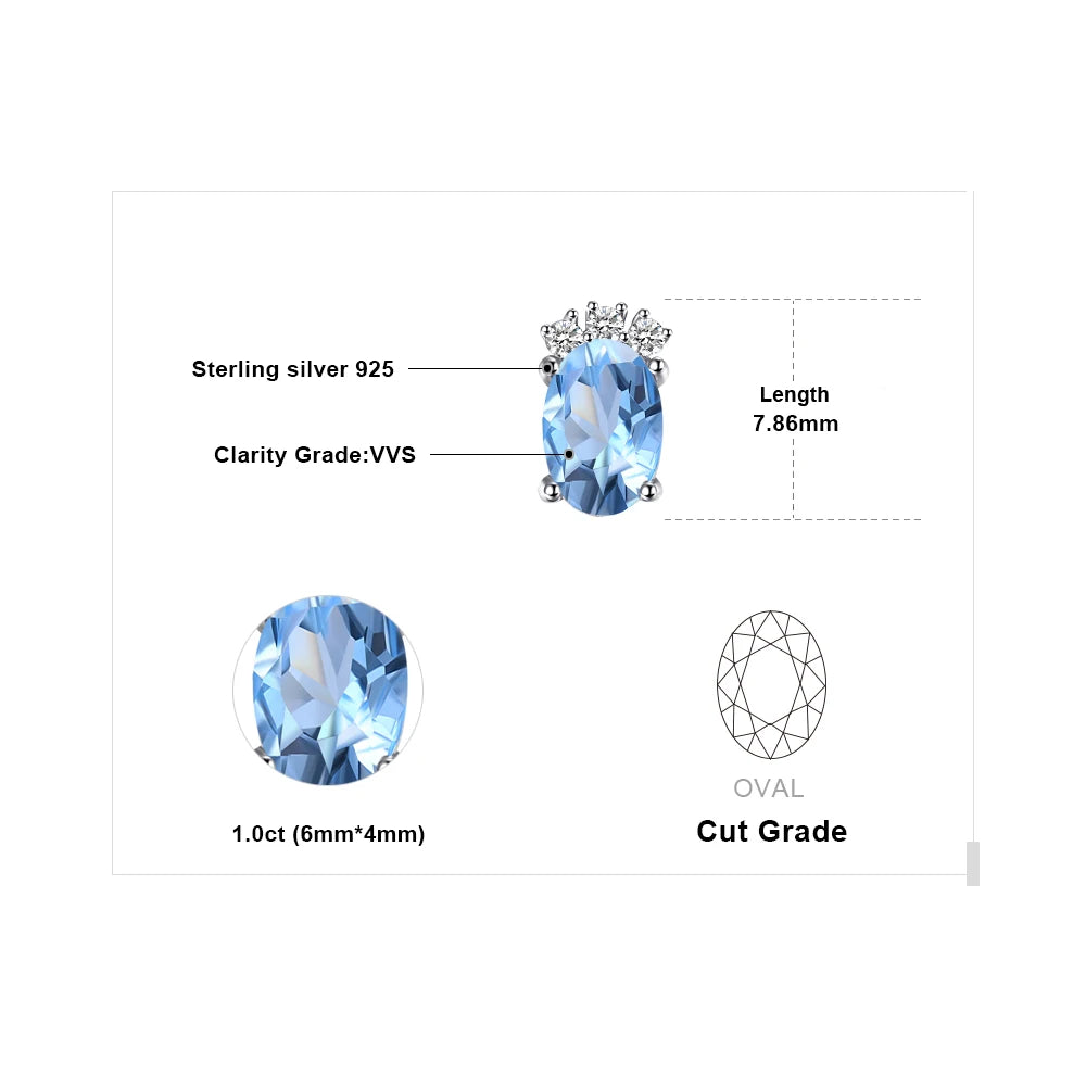 Elegant Crown Design 1Ct Oval Natural Sky Blue Topaz Stud Earrings Crafted in 925 Sterling Silver - Perfect Birthday Gift for Women