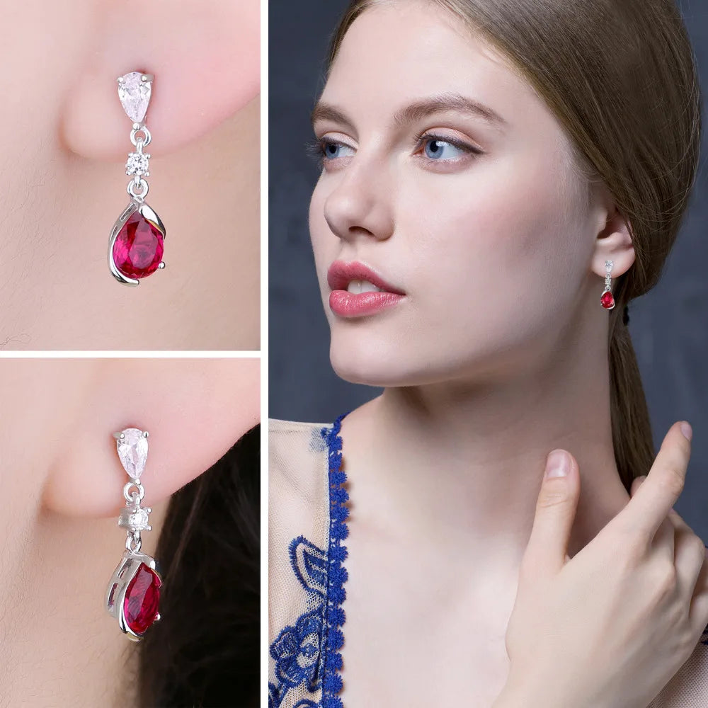 Exquisite 1.9Ct Pear-Shaped Created Red Ruby Drop Earrings in 925 Sterling Silver – A Timeless Gift for Women