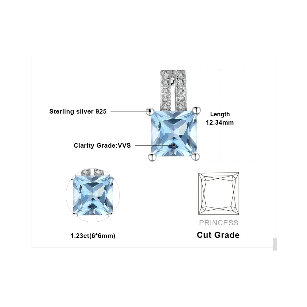 Exquisite 1.2 Ct Princess Cut Sky Blue Topaz Pendant Necklace in 925 Sterling Silver - Chain Not Included