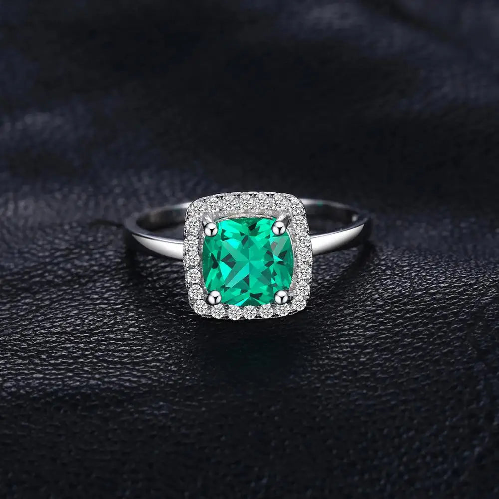 Mesmerizing Green Simulated Nano Emerald Halo Engagement Ring in 925 Sterling Silver - A Captivating Statement for Women