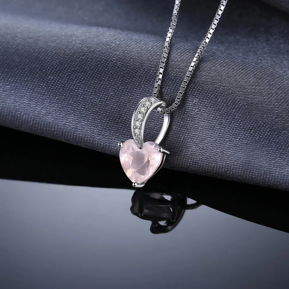 Captivating Heart-Shaped Natural Pink Quartz Pendant Necklace in 925 Sterling Silver for Women - Chain Not Included
