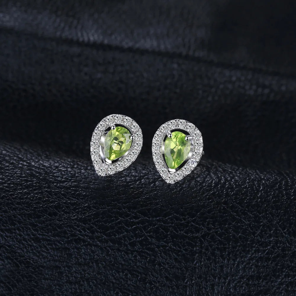 Elegant Pear-Shaped Natural Green Peridot Stud Earrings in 925 Sterling Silver for Women – Perfect Fashion Jewelry for Any Occasion