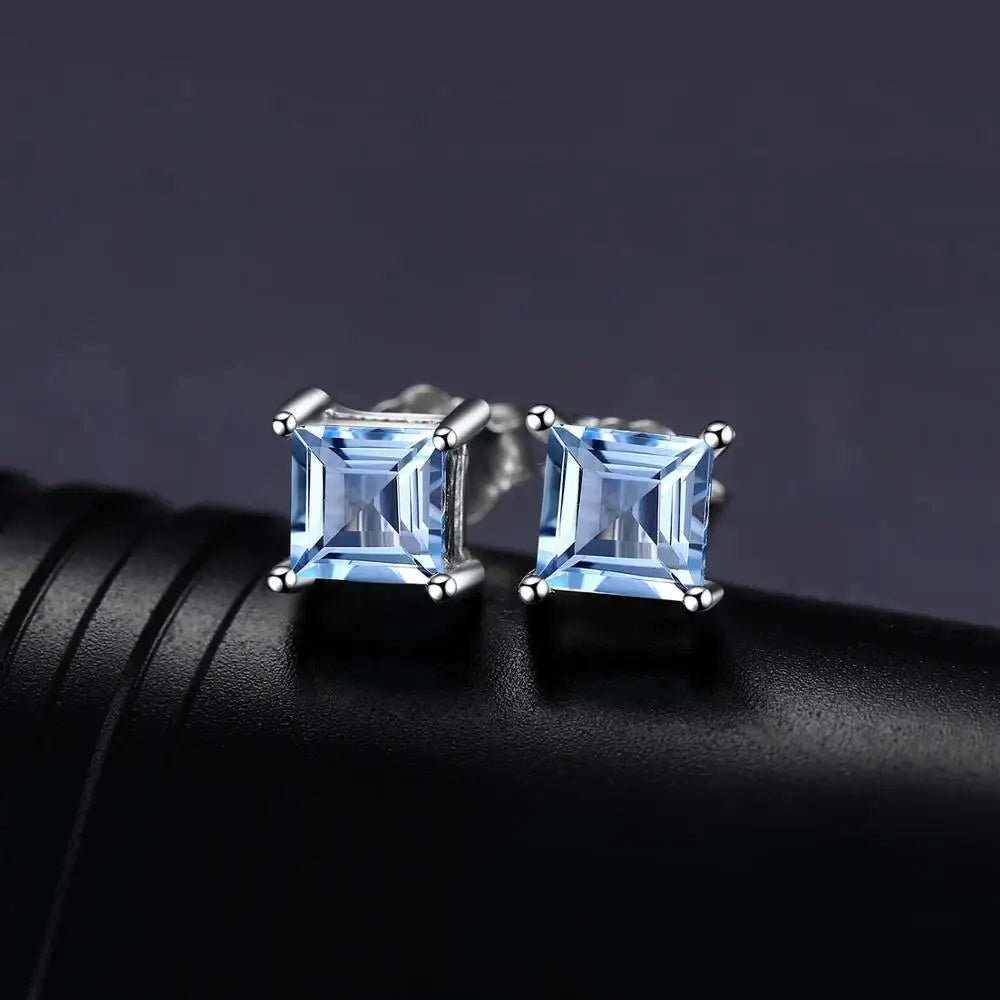 Exquisite Square Blue Topaz Stud Earrings in 925 Sterling Silver - A Touch of Elegance for Every Occasion