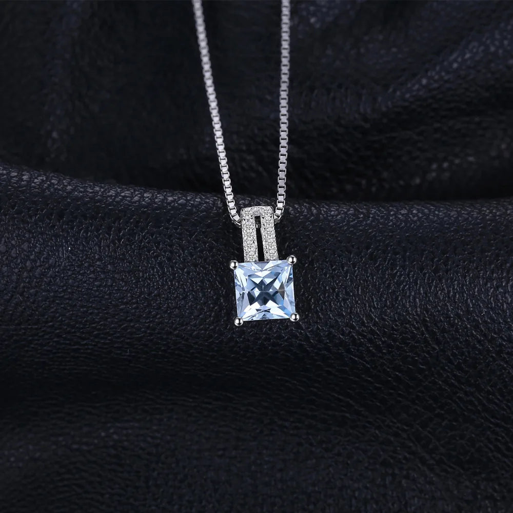 Exquisite 1.2 Ct Princess Cut Sky Blue Topaz Pendant Necklace in 925 Sterling Silver - Chain Not Included