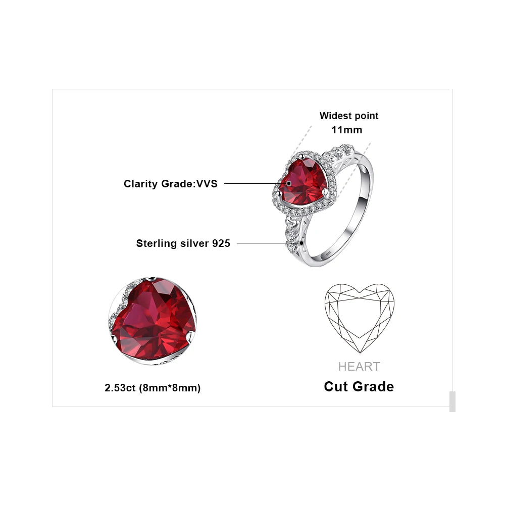 Exquisite Heart Love 2.5Ct Created Red Ruby Ring in 925 Sterling Silver for Women - A Timeless Gemstone Treasure