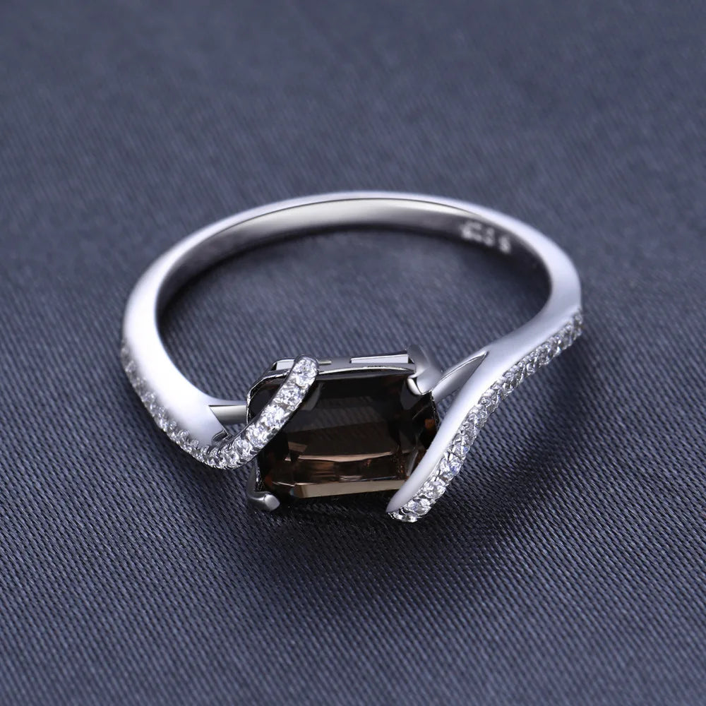 Elegant 1.7Ct Emerald Cut Smoky Quartz Ring in 925 Sterling Silver - Perfect for Weddings, Engagements, and Everyday Wear