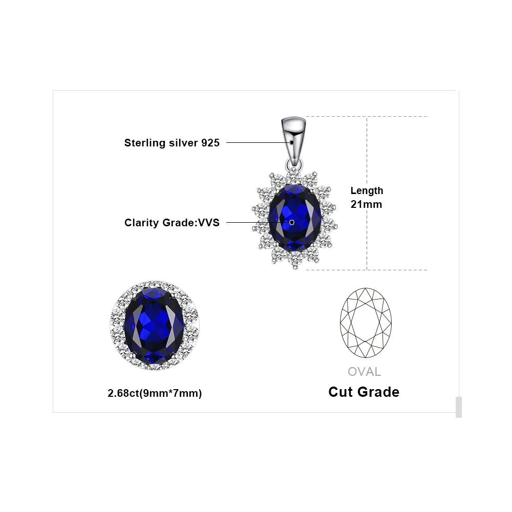 Elegant Princess Diana Inspired Blue Sapphire and Ruby Simulated Emerald Pendant Necklace in 925 Sterling Silver for Women (Chain Not Included)