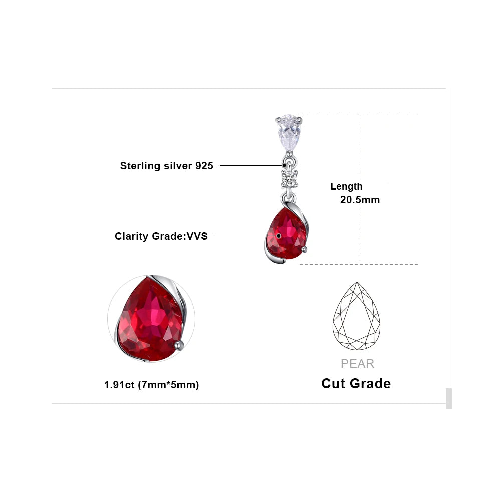 Exquisite 1.9Ct Pear-Shaped Created Red Ruby Drop Earrings in 925 Sterling Silver – A Timeless Gift for Women