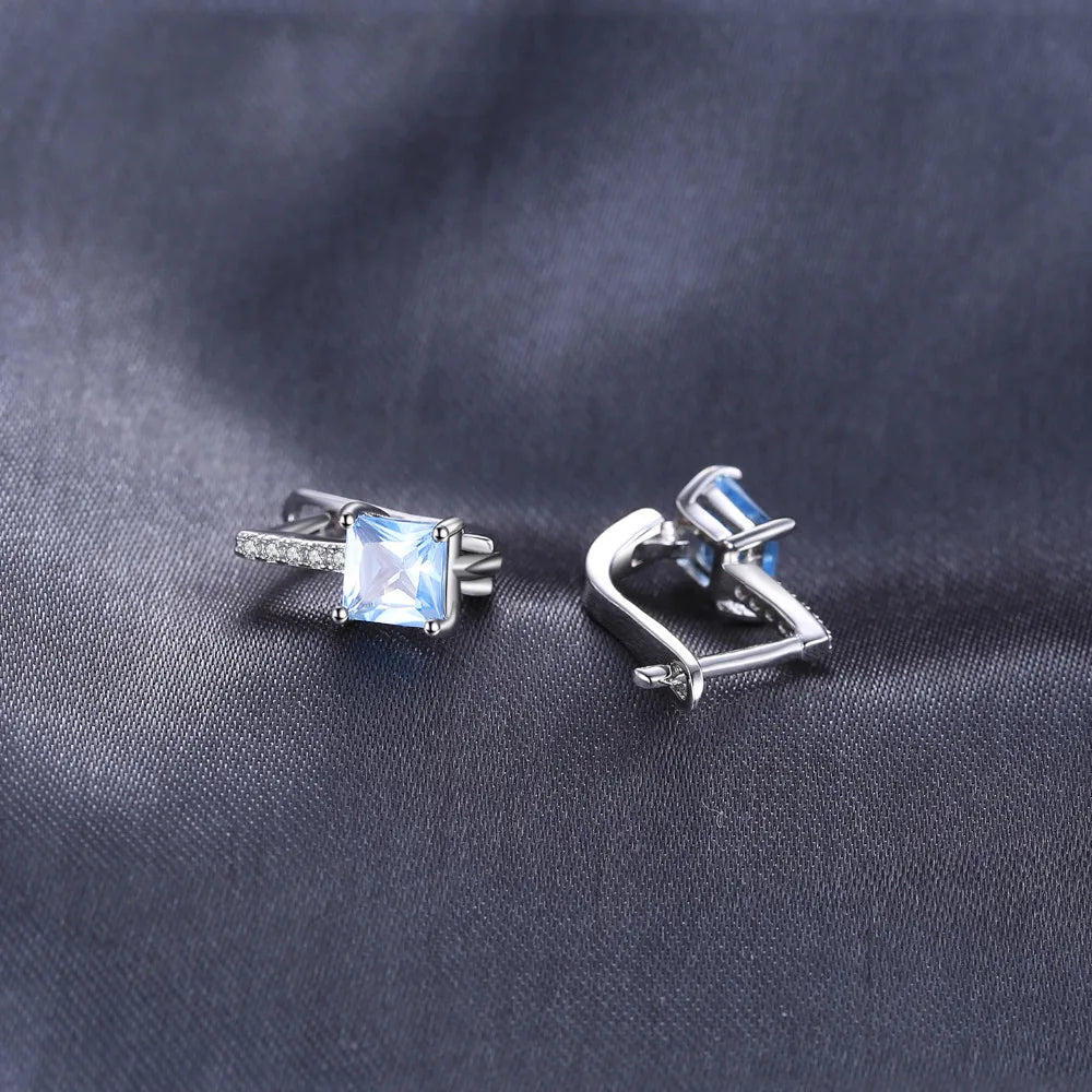 Elevate Your Elegance with 1.4Ct Princess Cut Sky Blue Topaz 925 Sterling Silver Hoop Earrings – A Perfect Gift for Women on Any Special Occasion