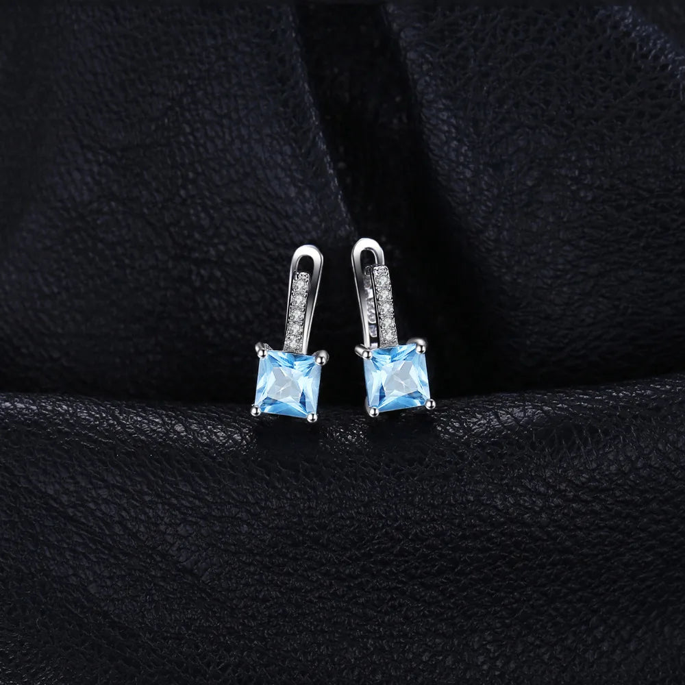 Elevate Your Elegance with 1.4Ct Princess Cut Sky Blue Topaz 925 Sterling Silver Hoop Earrings – A Perfect Gift for Women on Any Special Occasion