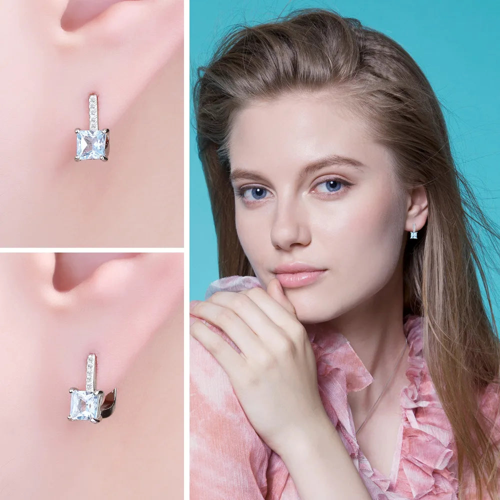 Elevate Your Elegance with 1.4Ct Princess Cut Sky Blue Topaz 925 Sterling Silver Hoop Earrings – A Perfect Gift for Women on Any Special Occasion