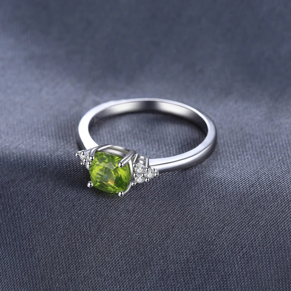 1.1Ct Genuine Natural Peridot Solitaire Ring in 925 Sterling Silver - Elegant Fashion Jewelry Perfect for Weddings and Special Occasions