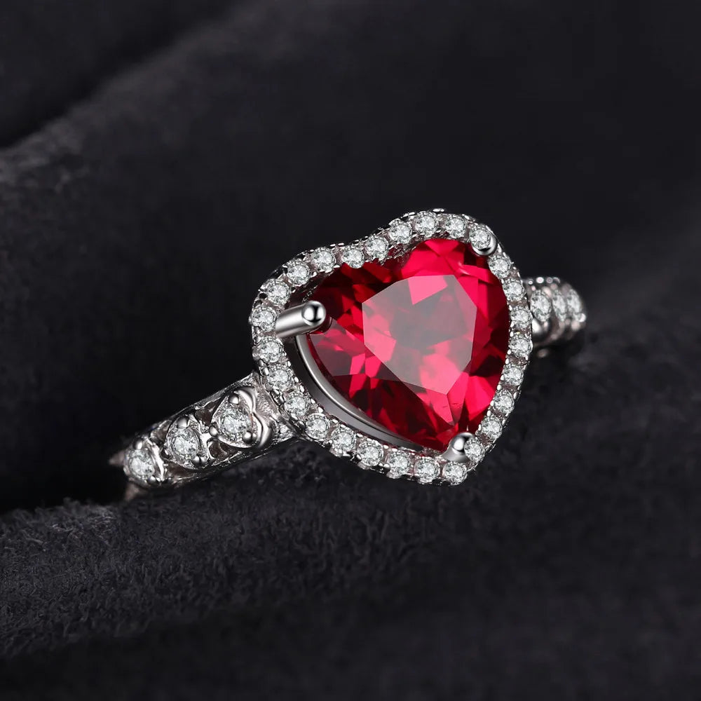 Exquisite Heart Love 2.5Ct Created Red Ruby Ring in 925 Sterling Silver for Women - A Timeless Gemstone Treasure