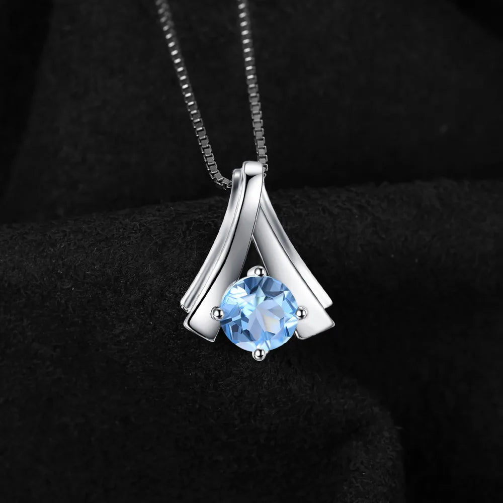 Elegant 1Ct Round Natural Blue Topaz Pendant Necklace in 925 Sterling Silver - Chain Not Included