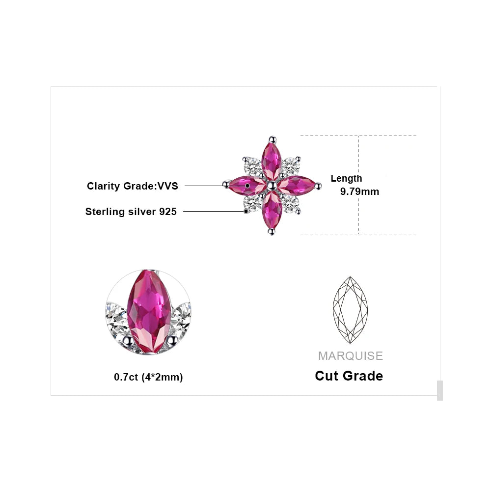 Stunning Ruby Flower Cross 925 Sterling Silver Stud Earrings - Exquisite Gemstone Jewelry for Women, Perfect Birthday Gift