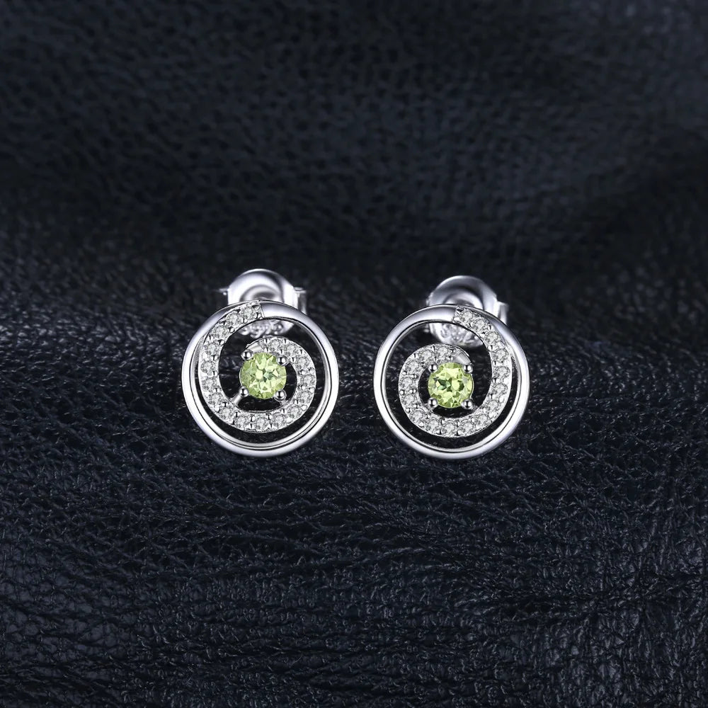 Exquisite Natural Peridot & Solid 925 Sterling Silver Round Stud Earrings for Women - Elegant Green Gemstone Jewelry Gift for Any Occasion
