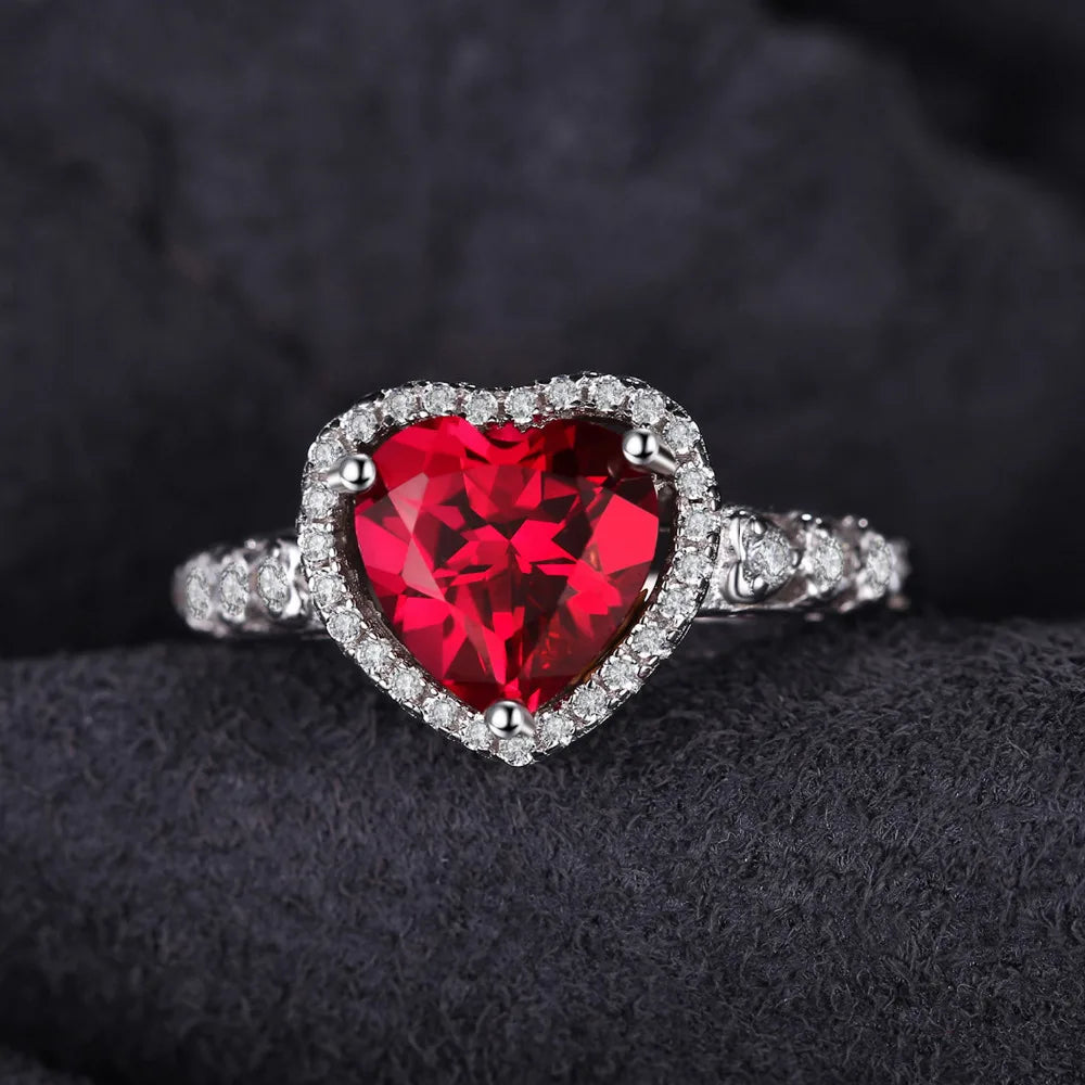 Exquisite Heart Love 2.5Ct Created Red Ruby Ring in 925 Sterling Silver for Women - A Timeless Gemstone Treasure