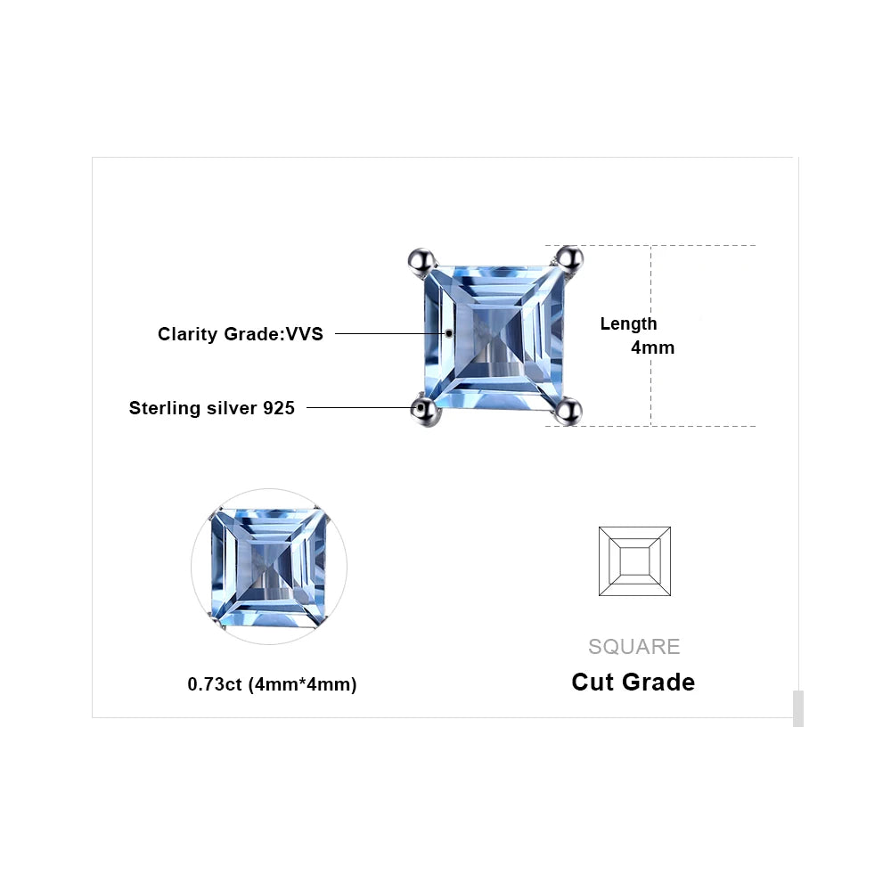 Exquisite Square Blue Topaz Stud Earrings in 925 Sterling Silver - A Touch of Elegance for Every Occasion