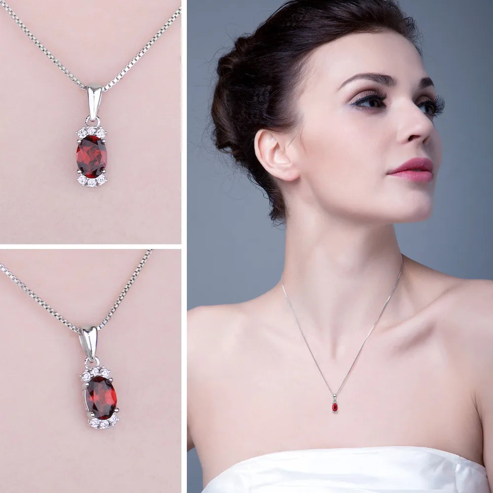 Elegant Oval Red Natural Garnet Pendant, Crafted in 925 Sterling Silver – A Stunning Fashion Statement for Women