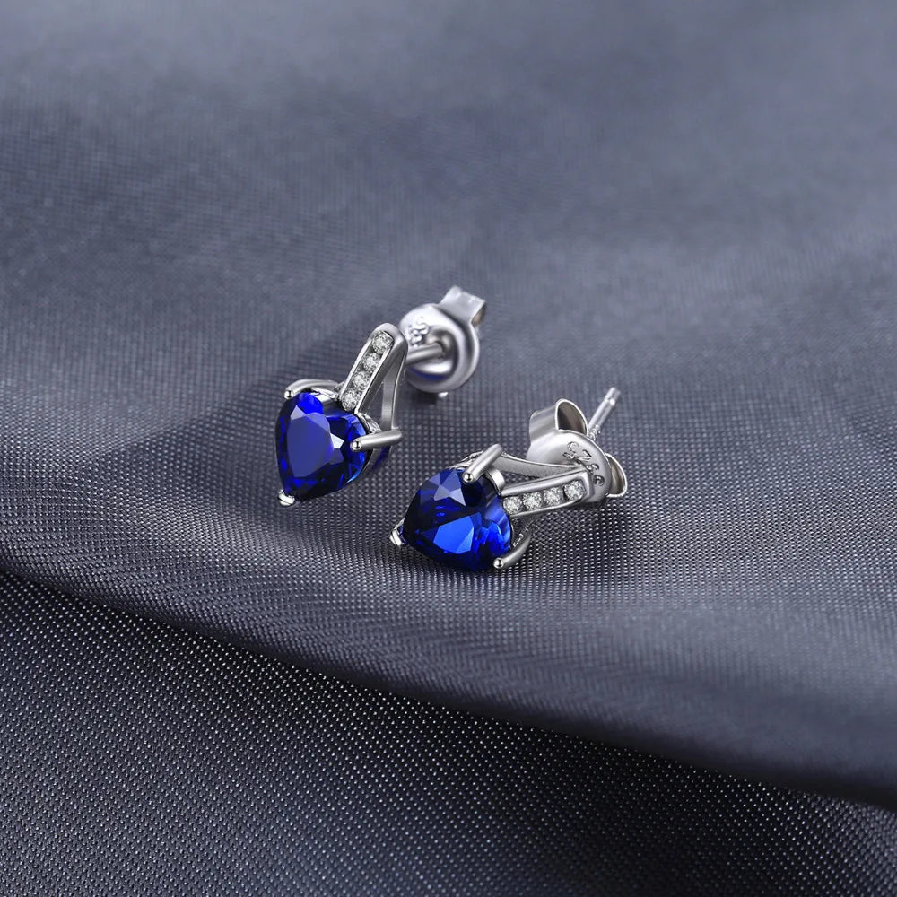 Exquisite 2.1Ct Created Blue Sapphire Love Heart Stud Earrings in 925 Sterling Silver - A Timeless Gift for Women